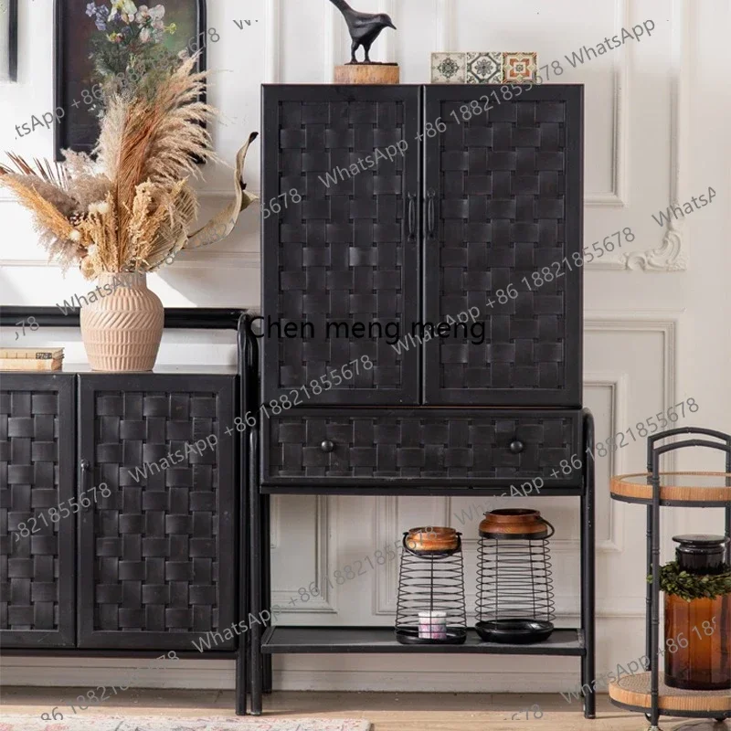 N138  Retro door shoe cabinet, entrance display, black new side cabinet solid wood