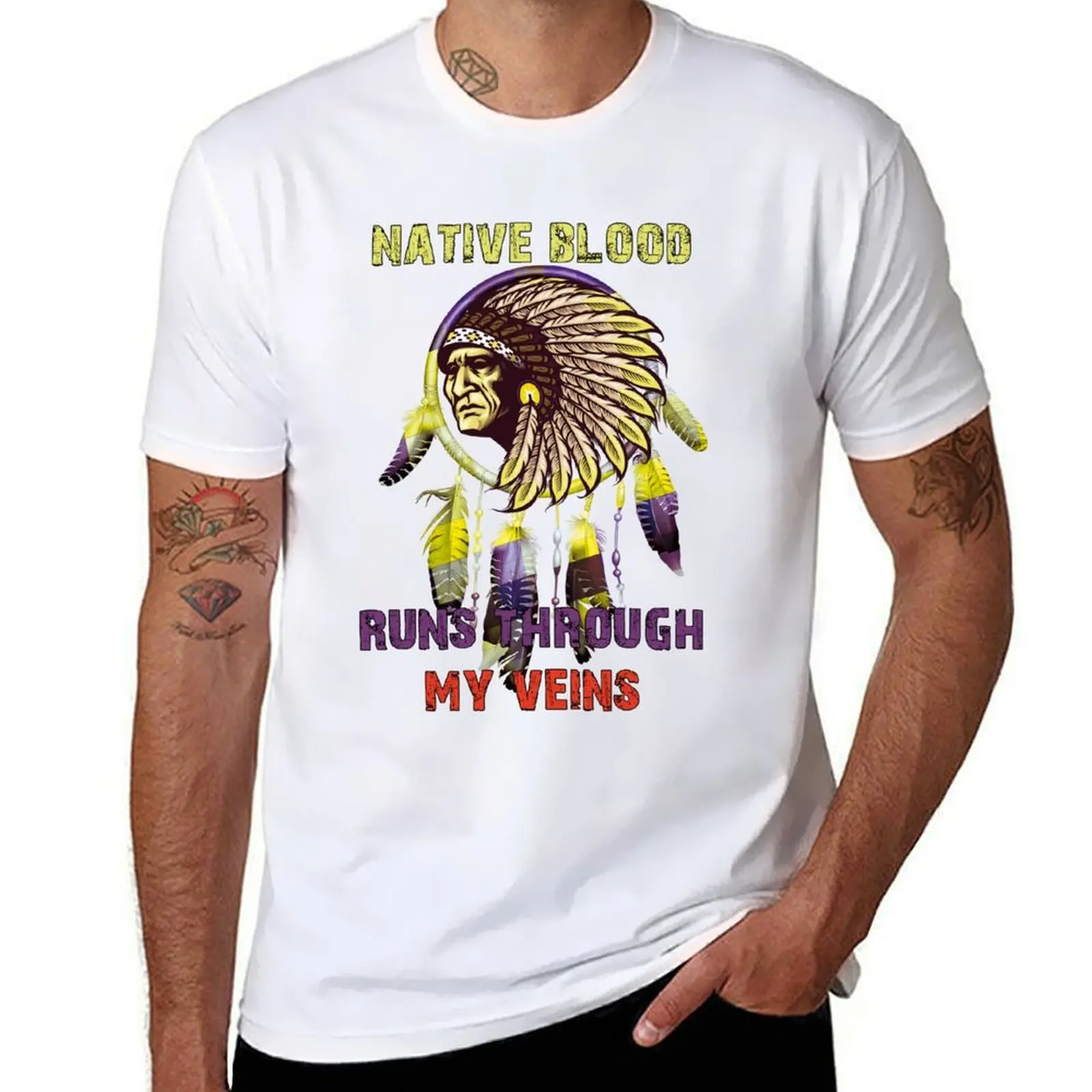 

Native Blood Runs Through My Veins T-Shirt t shirts designer t shirt custom print T-Shirt