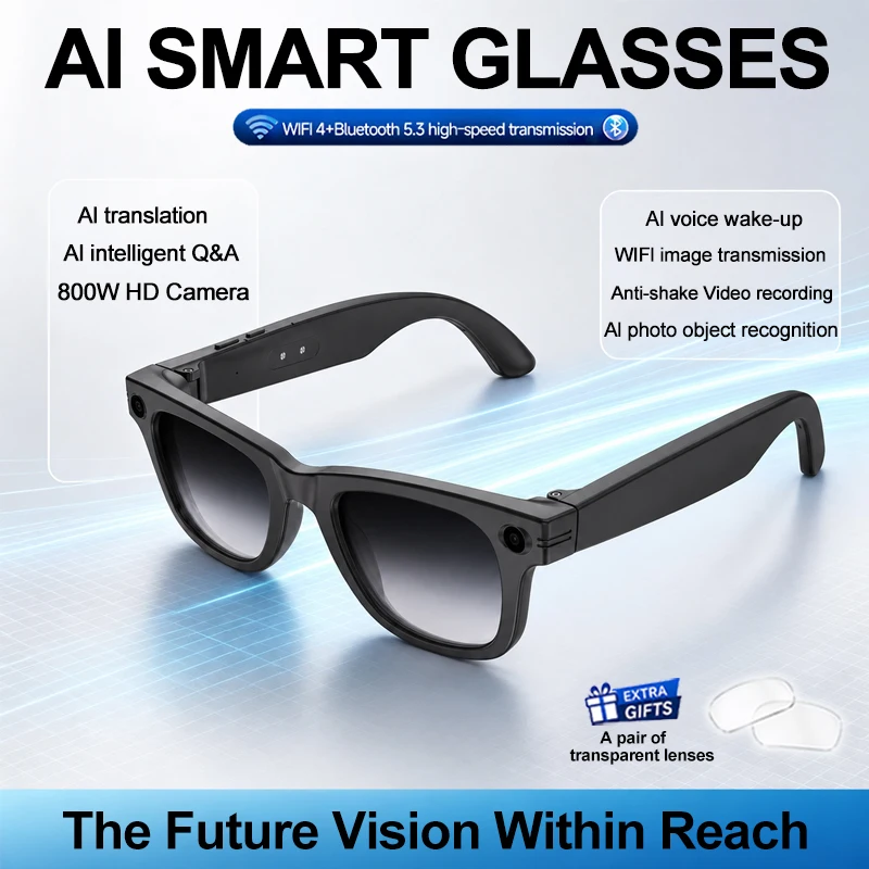 W610T Smart AI Glasses 8MP HD Camera WIFl Transmission Anti-shake Recording Color Changing Lens Al Intelligent Q&A Smart Glasses