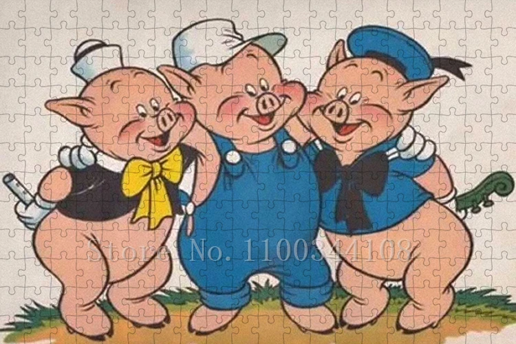 Puzzle des trois petits cochons pour enfants, dessins animés, dessins animés, puzzle, entraînement, Observation, jeu d'endurance, jouets