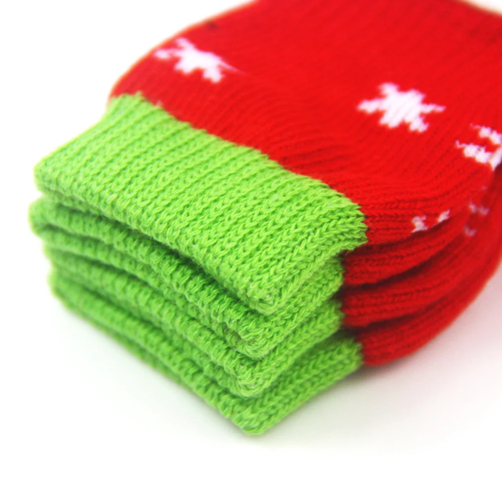 

4 Pcs Pet Warm Socks Paws Dog Cotton Small Christmas Cartoon Doggie Pattern Foot Wear