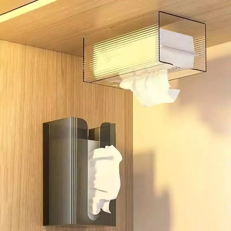 Wall Mounted Self Adhesive Tissue Box Holder Toilet Kitchen Tissue Box Kotak Tisu Dapur Bilik Air No Drill black toilet paper