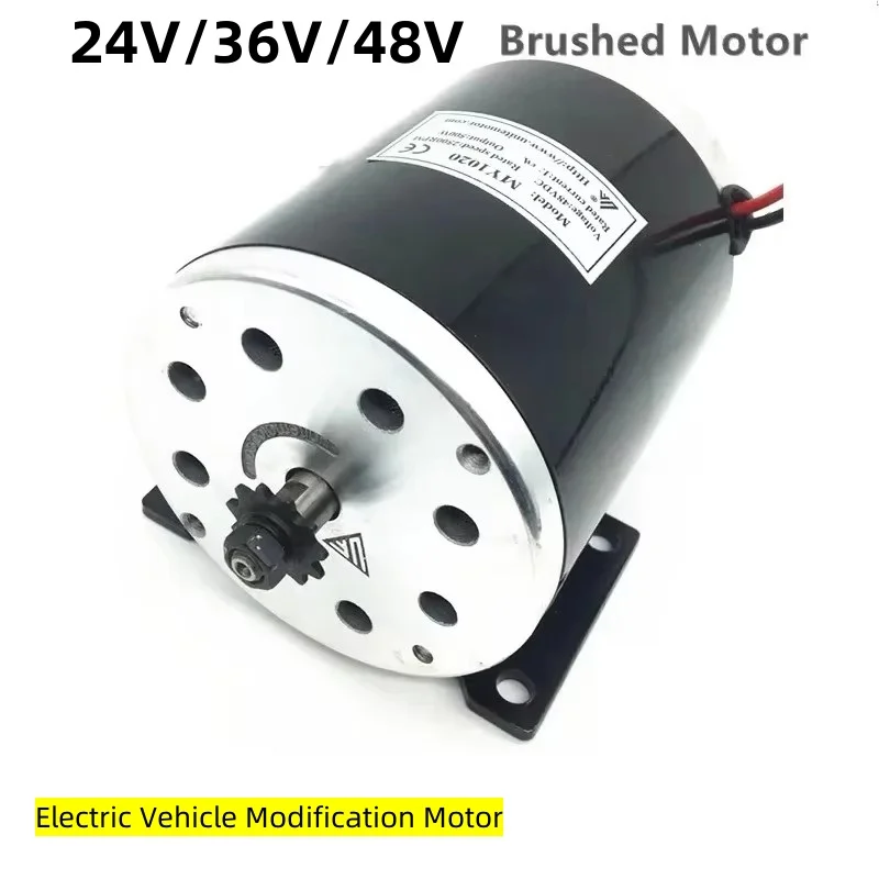 Silnik elektryczny 36V 48V z silnikiem szczotkowym DC, prędkość obrotowa 3000 obr./min, silnik szczotkowy z napędem łańcuchowym 25H-11T