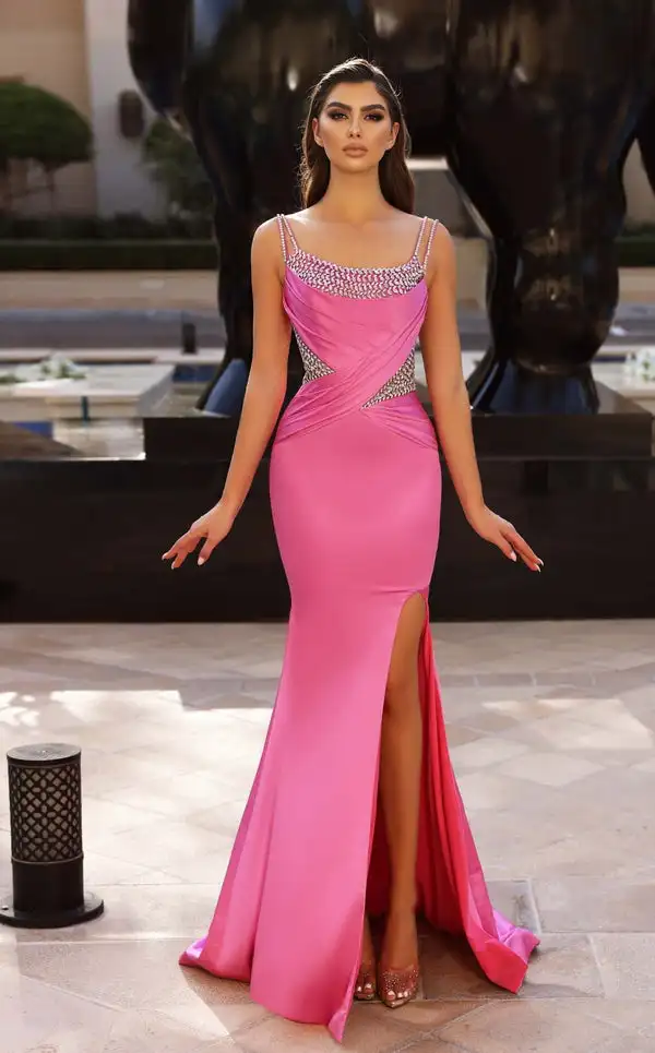 

Изысканные шармезные стразы по индивидуальному заказу, плиссированные длинные платья на тонких бретельках, платья на заказ, сексуальные платья в современном стиле