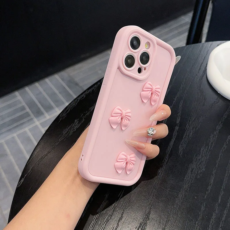 3D Pink Cute Butterfly Silicone Soft Phone Case dla iPhone 16 15 14 13 12 11 Pro Max XS XR X 7 8 Plus SE Shockproof Candy Cover