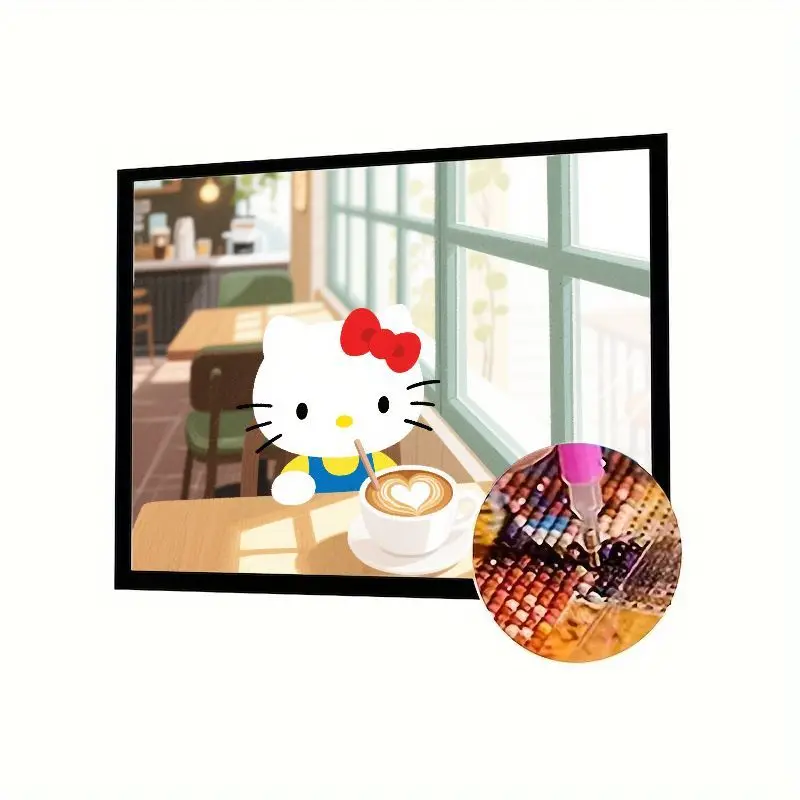 

1 шт., набор для алмазной живописи Hello Kitty Cozy Coffee Shop - полная дрель, 5D алмазная вышивка стразами, креативное ремесло своими руками для
