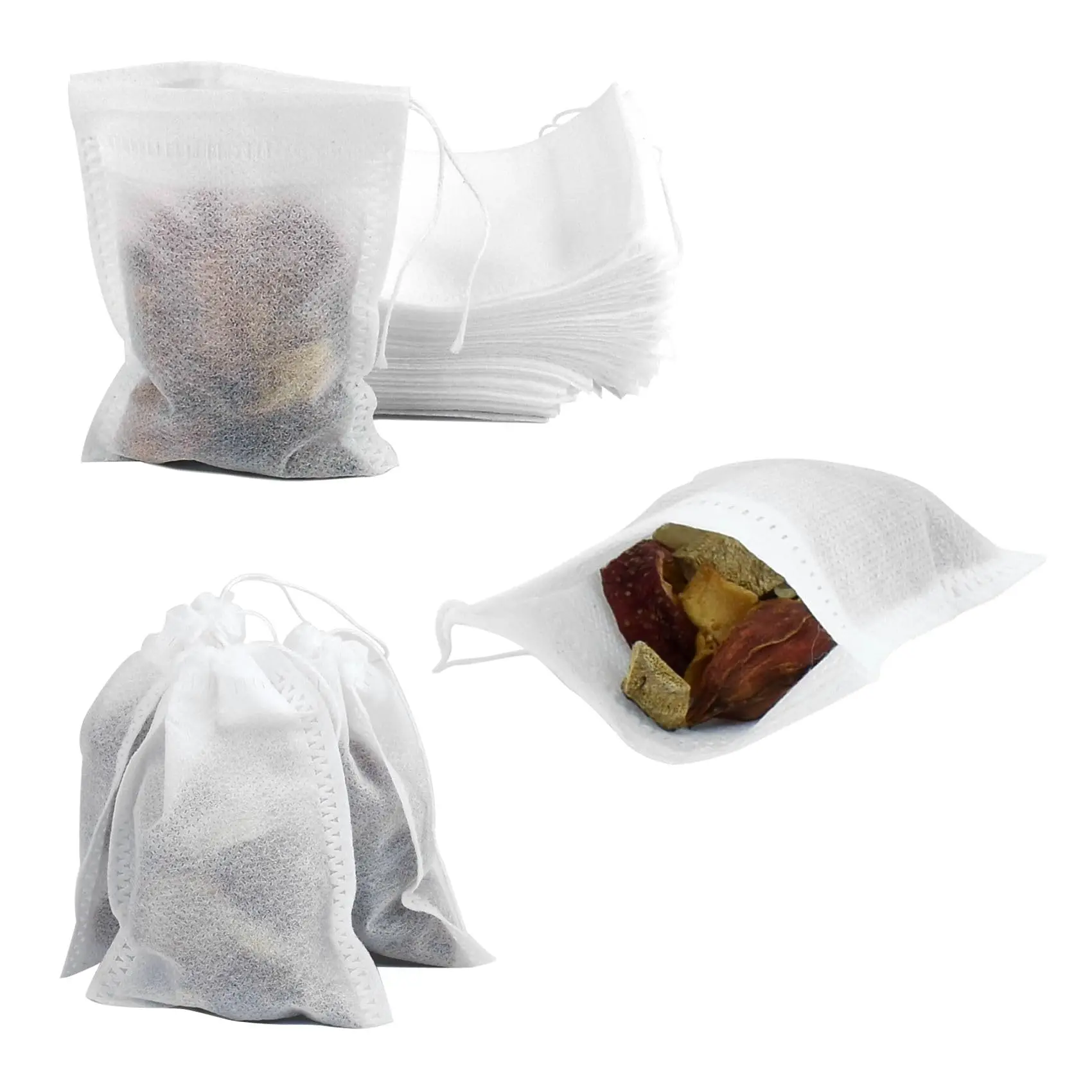 Bolsa de filtro de té desechable portátil, 100 unidades, con cordón, de papel no tejido, para infusión de hierbas sueltas, especias y tés caseros