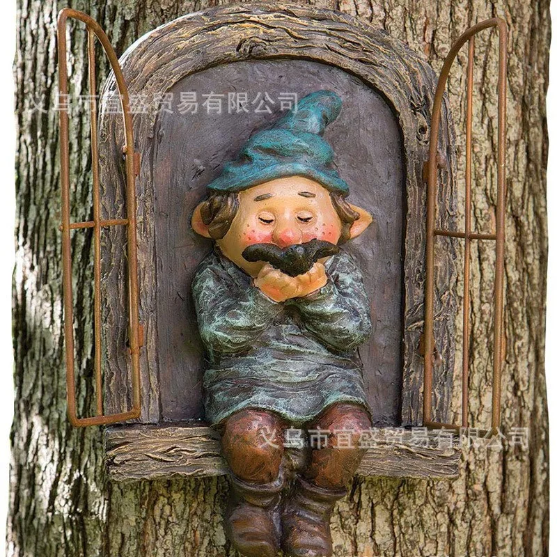 Nordic Style Dwarf Elf Resin Ornament - Miniature Fairy Garden Door Window Decor, Ins Home & Outdoor Sculpture