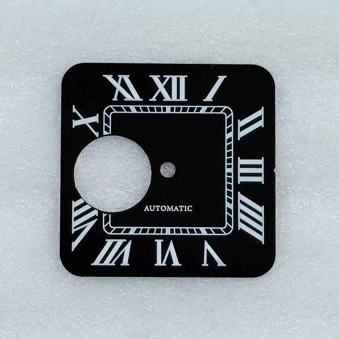 27mm No Logo Round Hollow Square Roman Numeral Green Lume Dial Suitable For Seiko Santos Cartier NH70/38 Movement Case Mod Parts