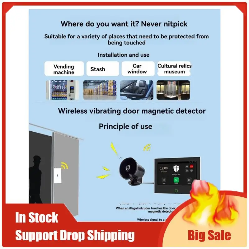 Mejores OFERTAS 3 uds 433Mhz Detector de rotura de vidrio de vibración inalámbrico sensibilidad ajustable Compatible con sistemas de alarma A