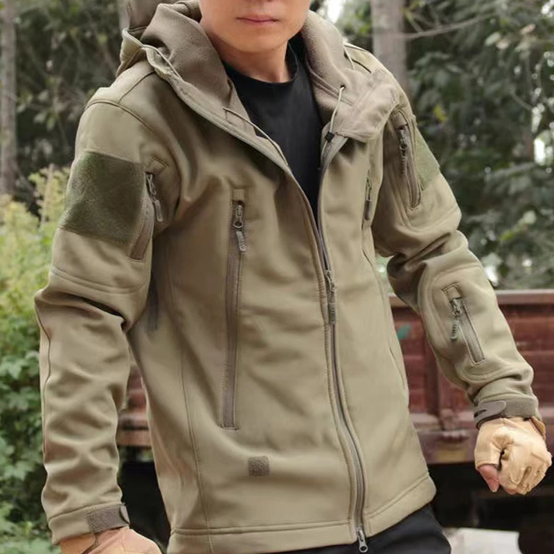التكتيكية الرجال الشتاء رياضية الصوف سترات البضائع سترات مصدات الرياح التنزه التخييم السراويل تسلق Sharkskin معاطف هود غير رسمية #3