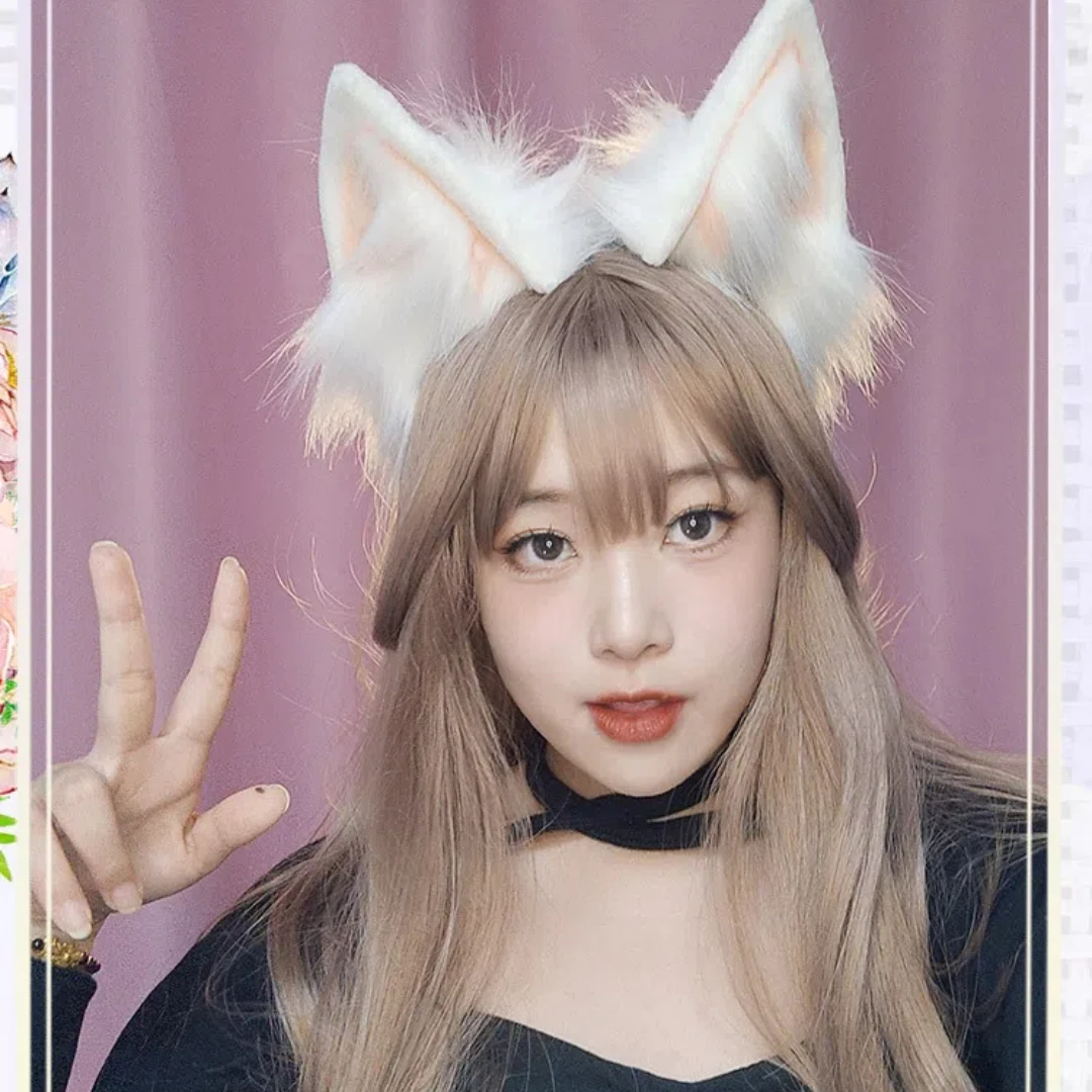 

Handmade Faux Fur Fox Ears Headband Moving Ears Powered by Rechargeable Battery for Christmas Cosplay Party Costume Accessories