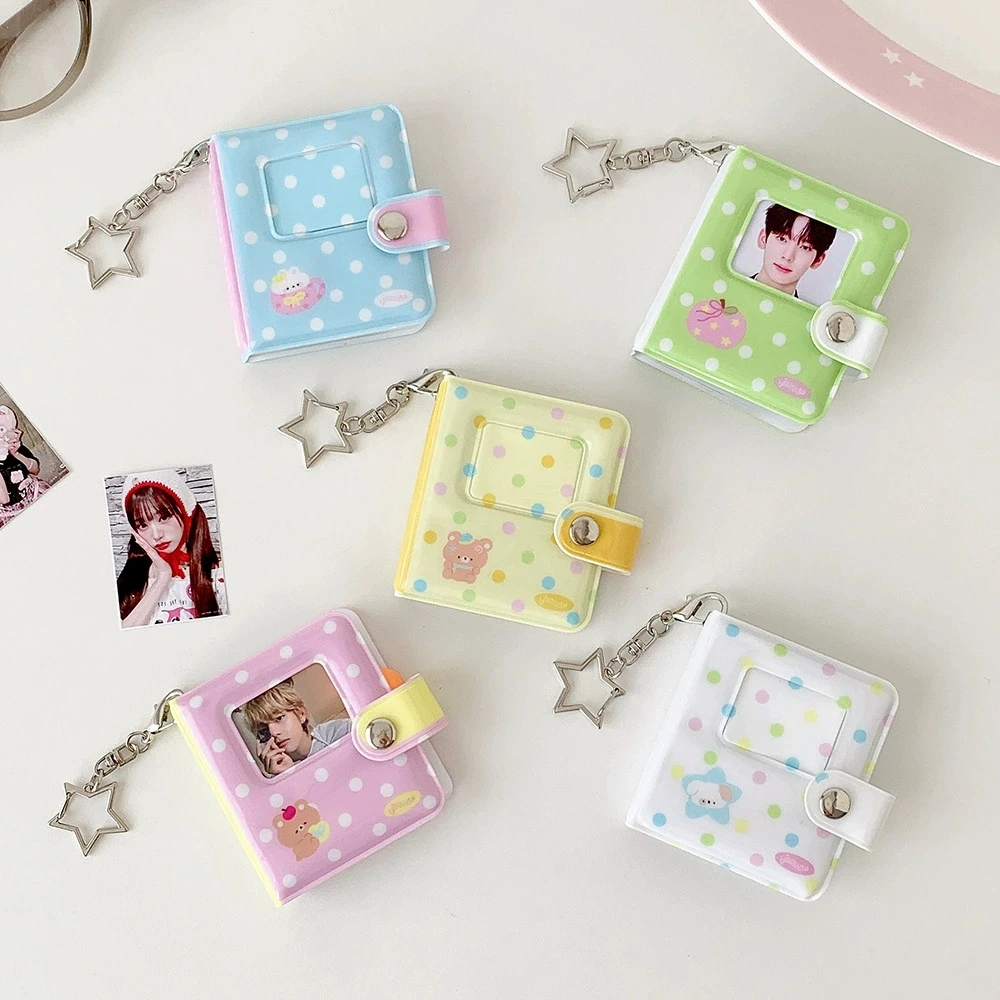 2 Inch Mini Bright Color Dots Photo Storage Album with Keychain 32 Clear Pockets for Valentine Gift Wedding Birthday Memory