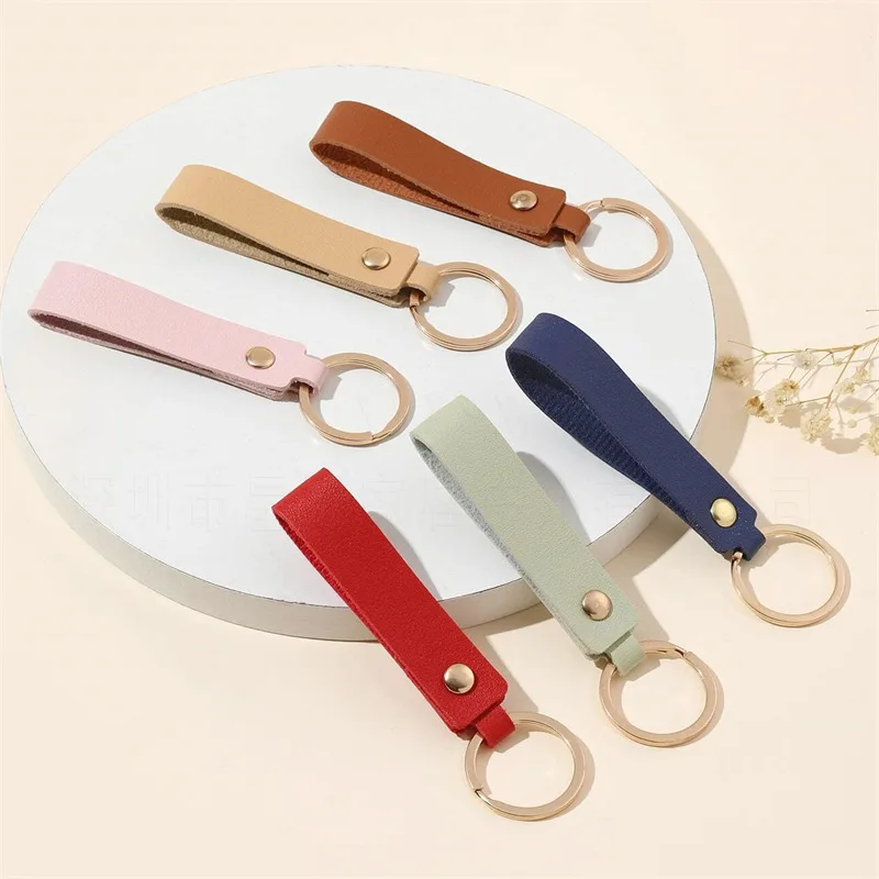 Classic 8 Colors PU Leather Keychains Fashion Metal Keyring Bag Pendent Car Key Holder Accessories for Men Women Business Gift