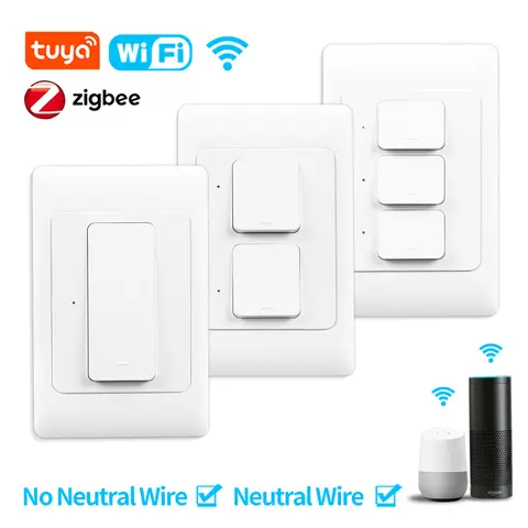 Tuya WiFi/Zigbee 스마트 벽 조명 푸시 버튼 물리적 스위치 100-240V 1/2/3 Gang 원격 제어 Alexa Google 홈으로 작동