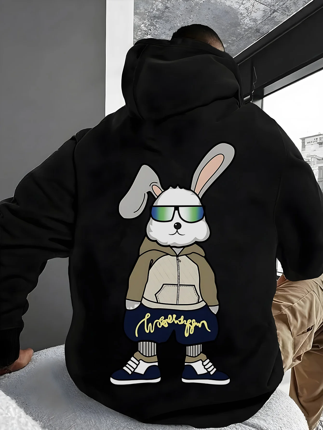 

Модные осенние и зимние хлопковые мужские и женские толстовки с графическим принтом кролика, уличные спортивные тренировочные брендовые трендовые толстовки