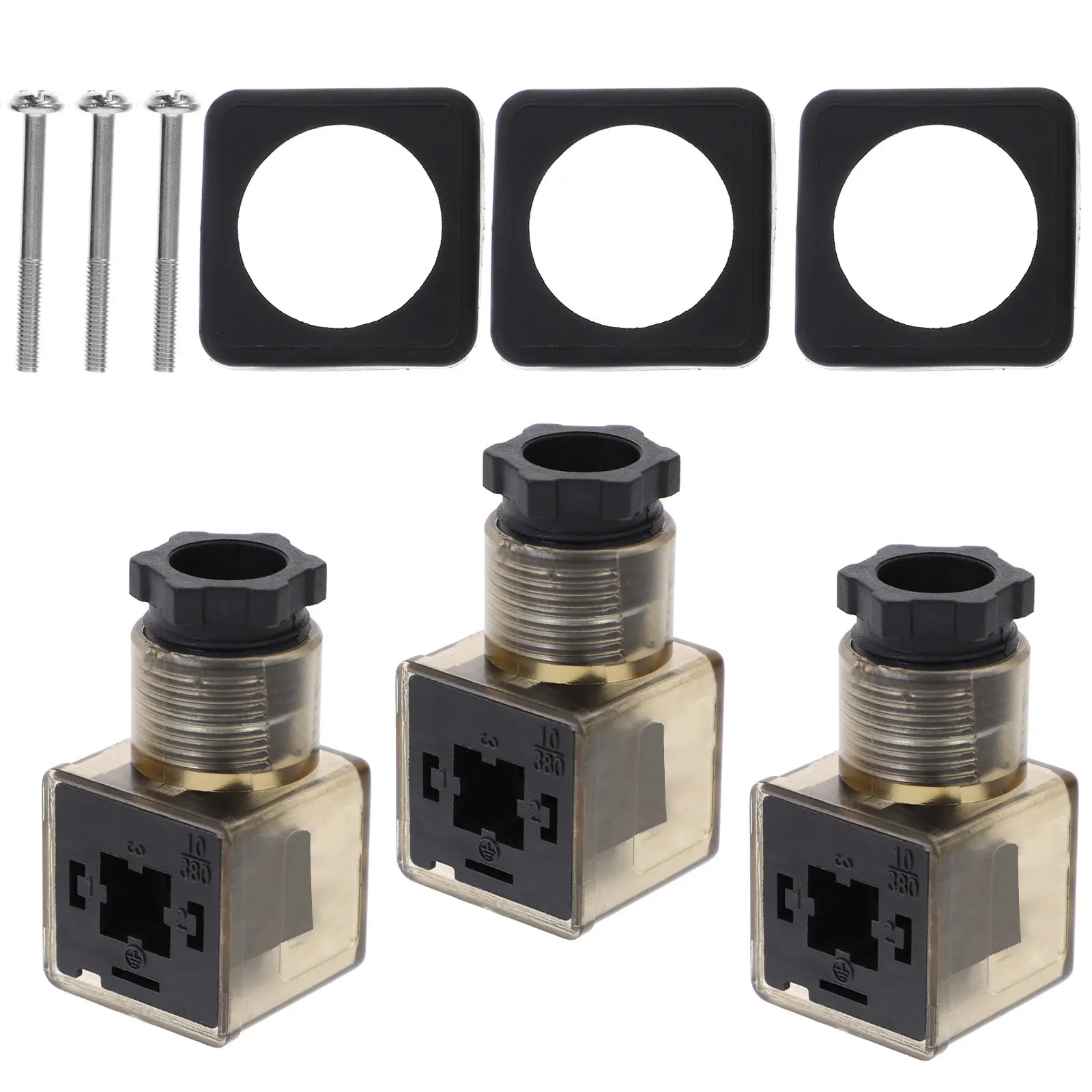 3Pcs Brown 3 Prong Solenoid Valve Connector Coil Plug Indicator Light Hydraulic Solenoid Accessories Junction Box