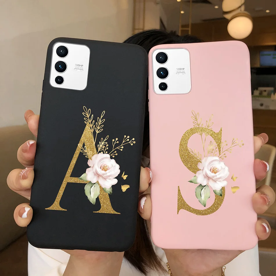 For VIVO S12 S12Pro 5G Phone Case Flower Letters Printing Bumper For VIVO S 12 Pro Back Cover New Soft Silicone Coque Shell Capa