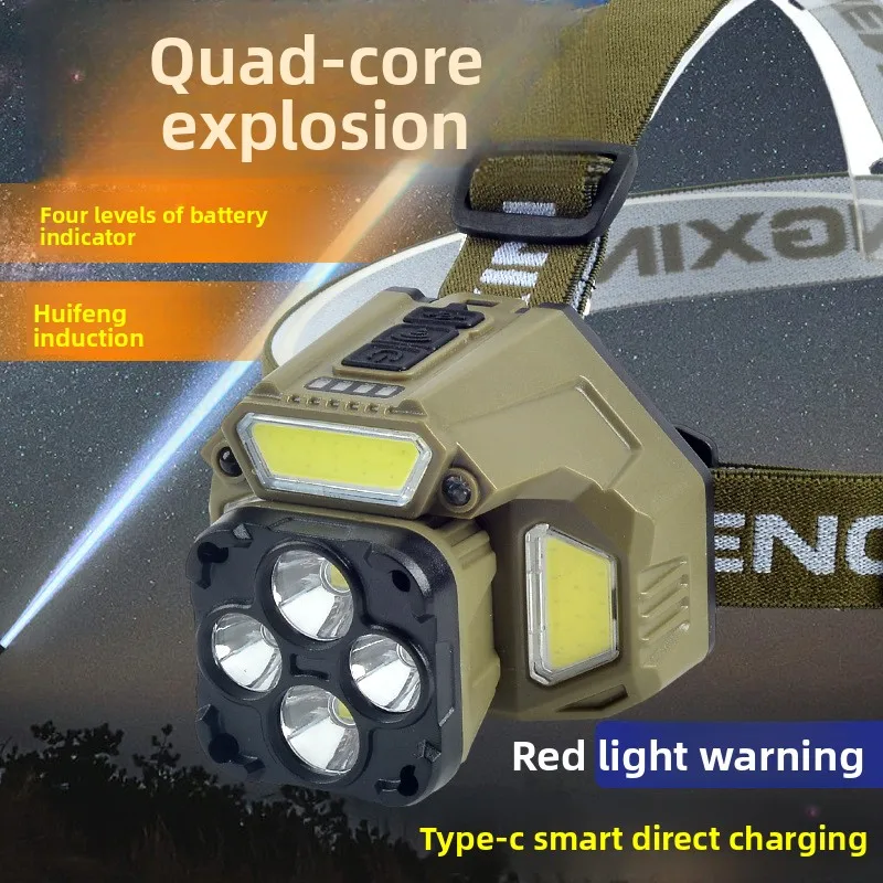 

Индукционный светодиодный налобный фонарь, носимый мини-фара COB высокой яркости для ночной рыбалки, на открытом воздухе, перезаряжаемый через границу Type-C