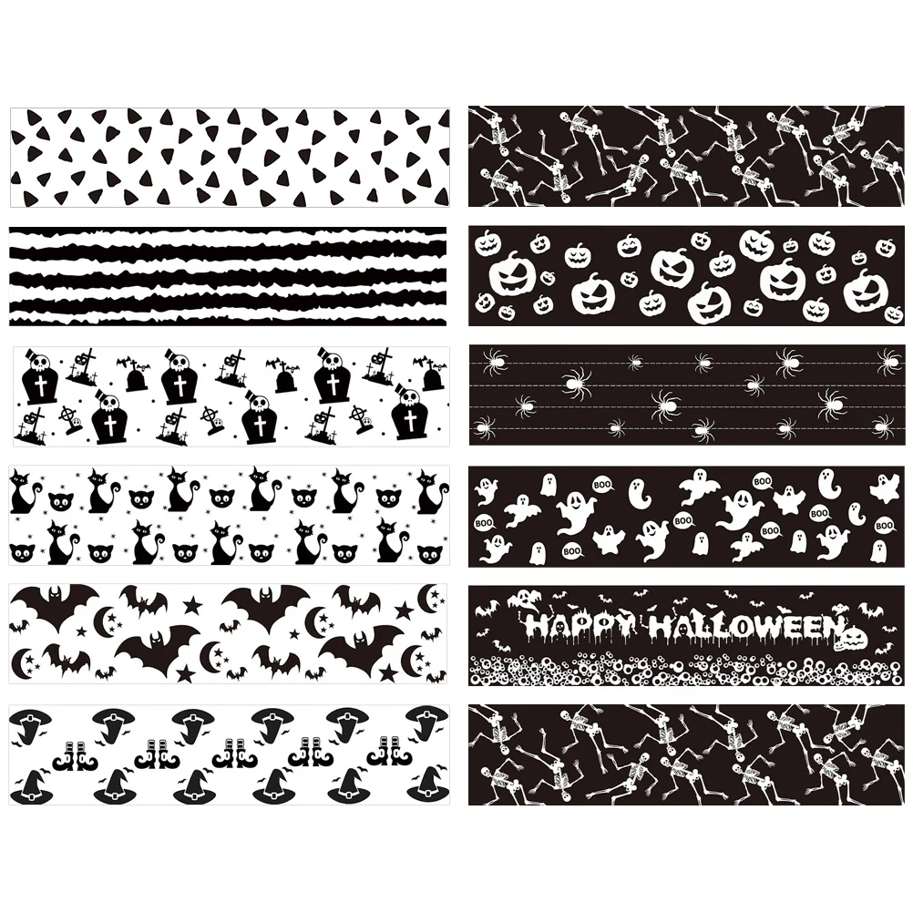 12 Rolls Halloween Handbag Decorative Tape Party Favor Spooky Washi Masking Journaling for Photo Album Stickers