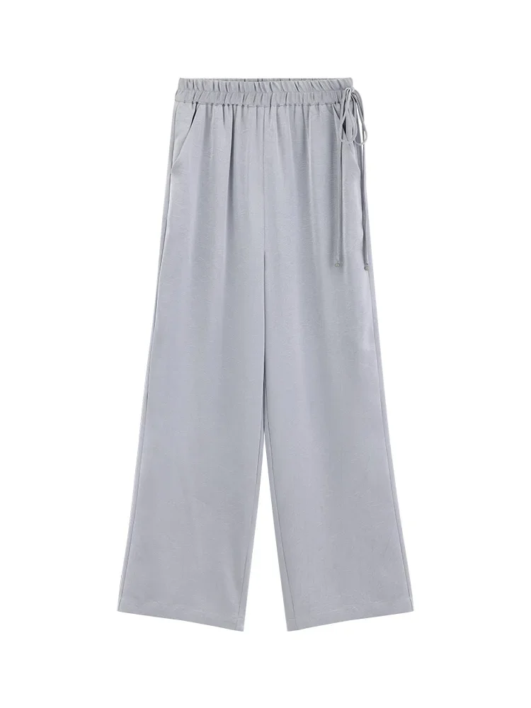 High Waist Lightweight Wide Leg Pants Women Loose Fit Trousers Petite Friendly Elastic Waist Straight Drape Floor-Length Pants