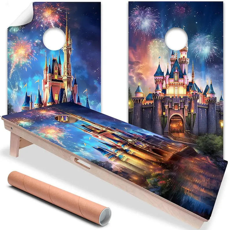 Set of 2 Corn Hole Decal Disney Magic Castles Fantasy Wrap, Professional Vinyl Cover Sticker, More Designs to Choose From This S