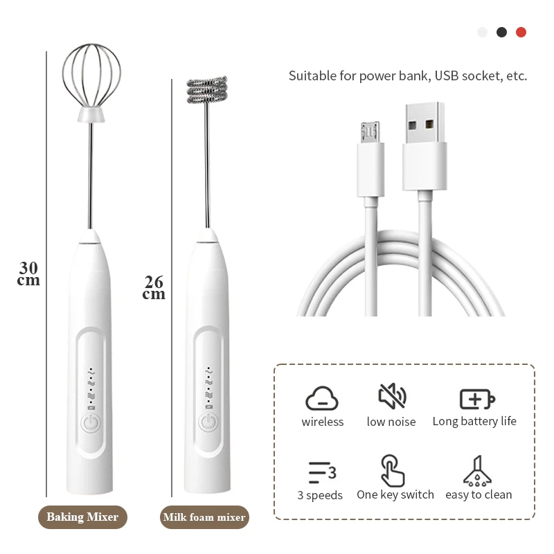 Frother นมไฟฟ้า USB Charger Foam ผสมเครื่องดื่มกาแฟ Frothing Wand 3โหมดแบบพกพามือถือ Foamer เครื่องมือ