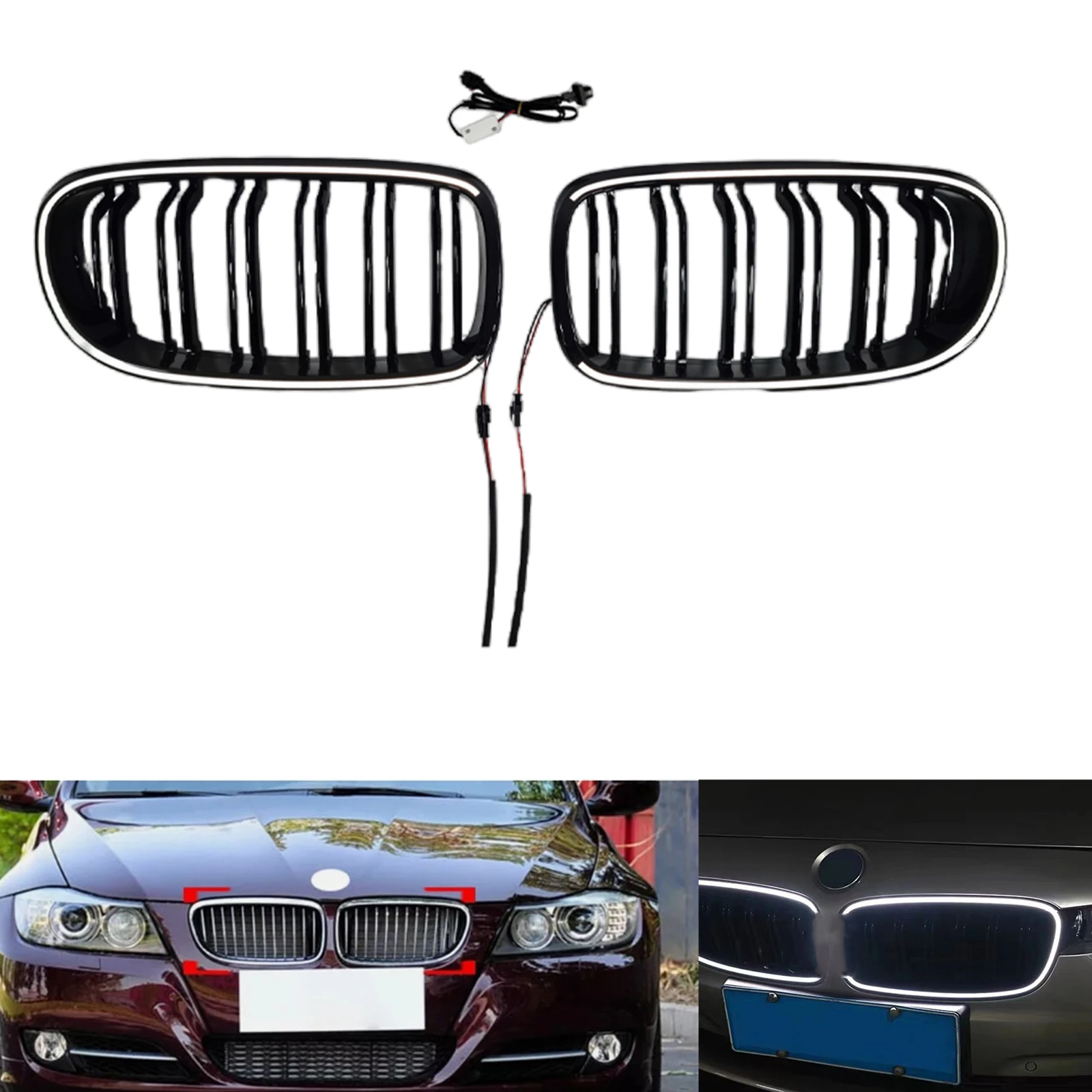 

Upper Bumper Hood Mesh Grid Front Kidney Grille Racing Grill For BMW 3-Series E90 E91 325i 328i 330i 335i Sedan LCI 2009-2011