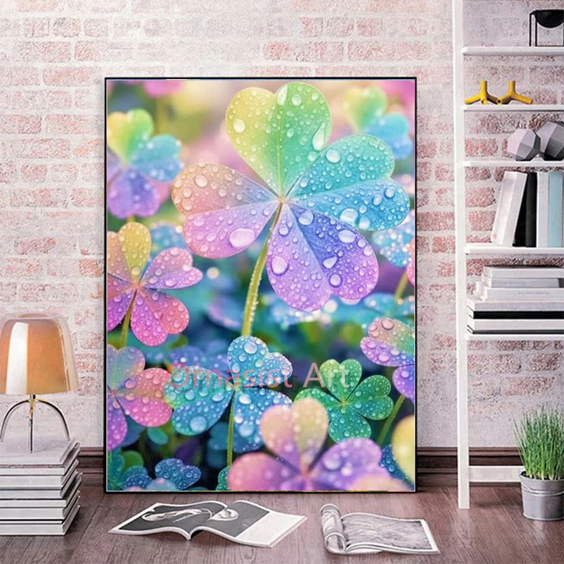Four Leaf Clover 100% Fairy Dust Diamond Painting Tulip Flower Full Crystal Diamond Mosaic Art Handicraft Rhinestones Wall Decor