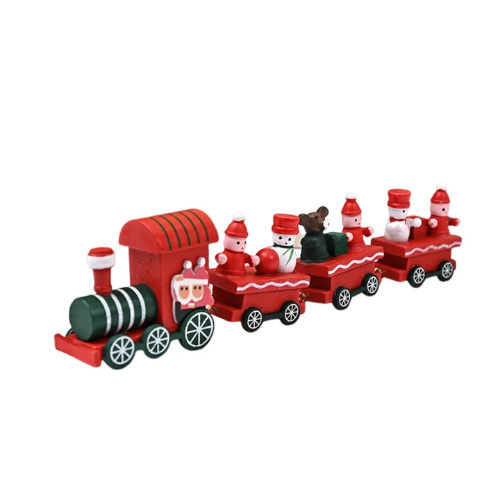 4 Knots Christmas Train Painted Wooden Christmas Decoration for Home with Santa Kids Toys Ornament Navidad 2024 New Year Gift