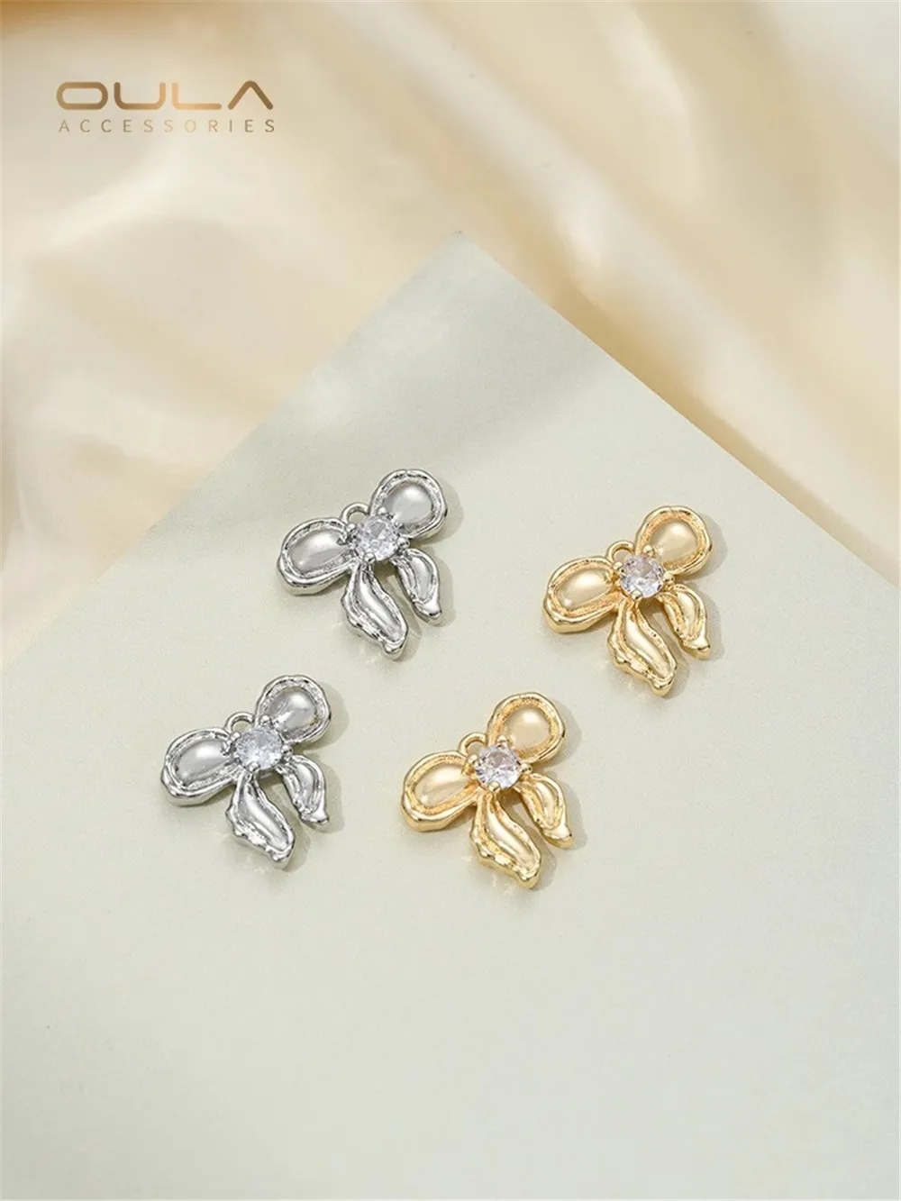 

14K Gold-Color Plated Zirconium Bow Pendant Set DIY Handmade Pearl Bracelet Necklace Jewelry Making Accessories