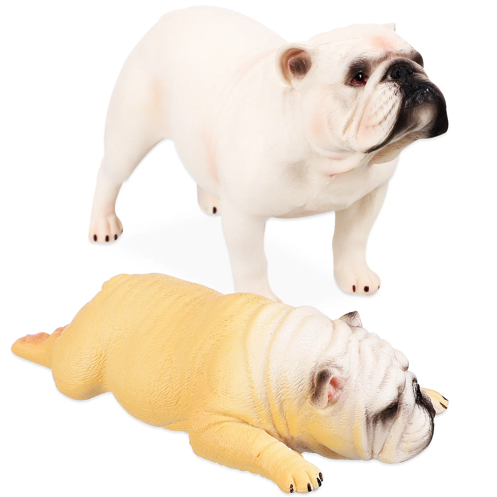 2pcs Dog Statue Set Bulldog Premium Plastic Realistic For Desktop Decoration Gift Educational Simulation Animal Figure