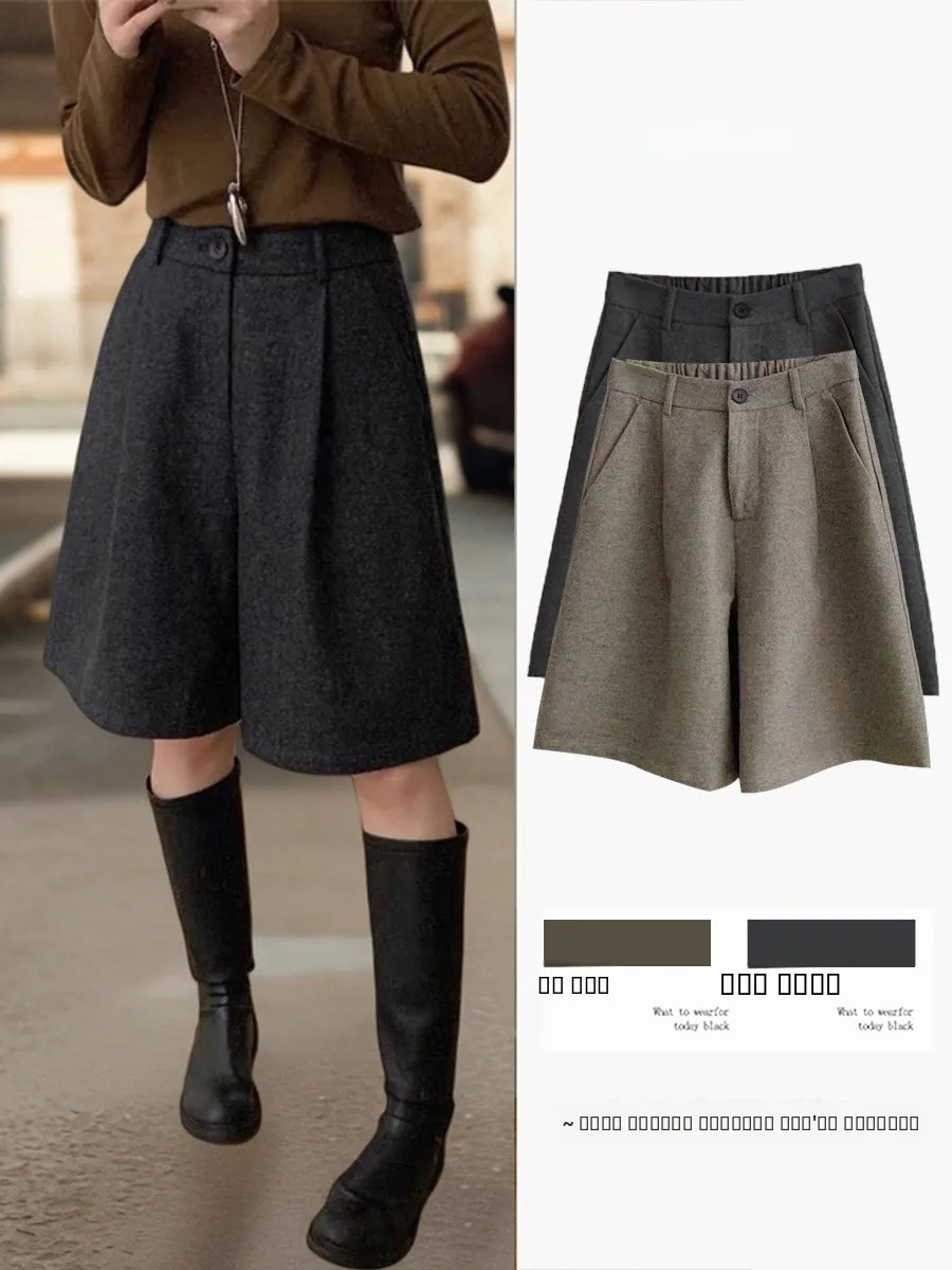 

Retro High Waist Wide Leg ort Pants Women's Autumn Winter New Sle Casual Pants Loose Fit Slimming Woolen Trousers