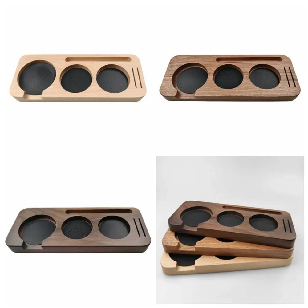 Wooden Coffee Tamping Station Anti-Slip Base Reusable Tamping Station Holder Durable 3 Slot Espresso Tamper Mat Stand