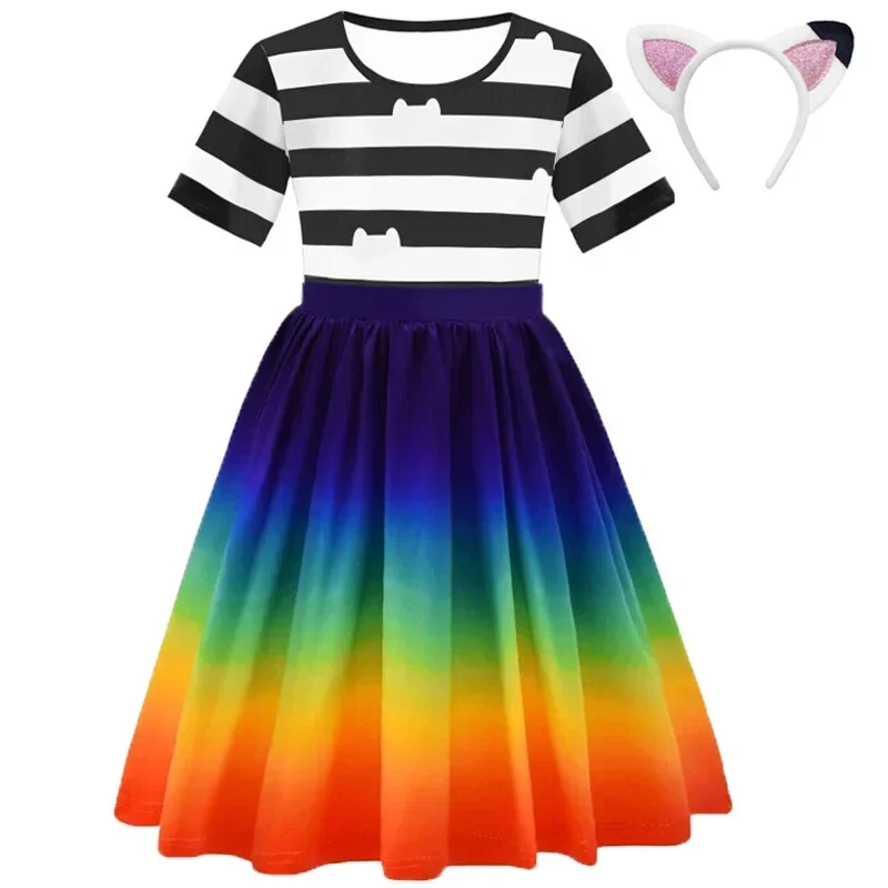 Gabby Dollhouse Cartoon Children Black And White Stripe Dress For Girls Kids Carnival Gabby Cats Costume Party Dresses 3 5 6 Yrs