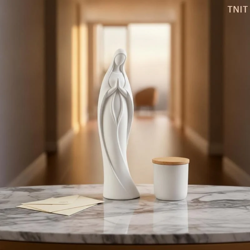[J] 3D Printed Praying Mary Statue Minimalist Blessed Mother Ornament Scratch Resistant Plastic