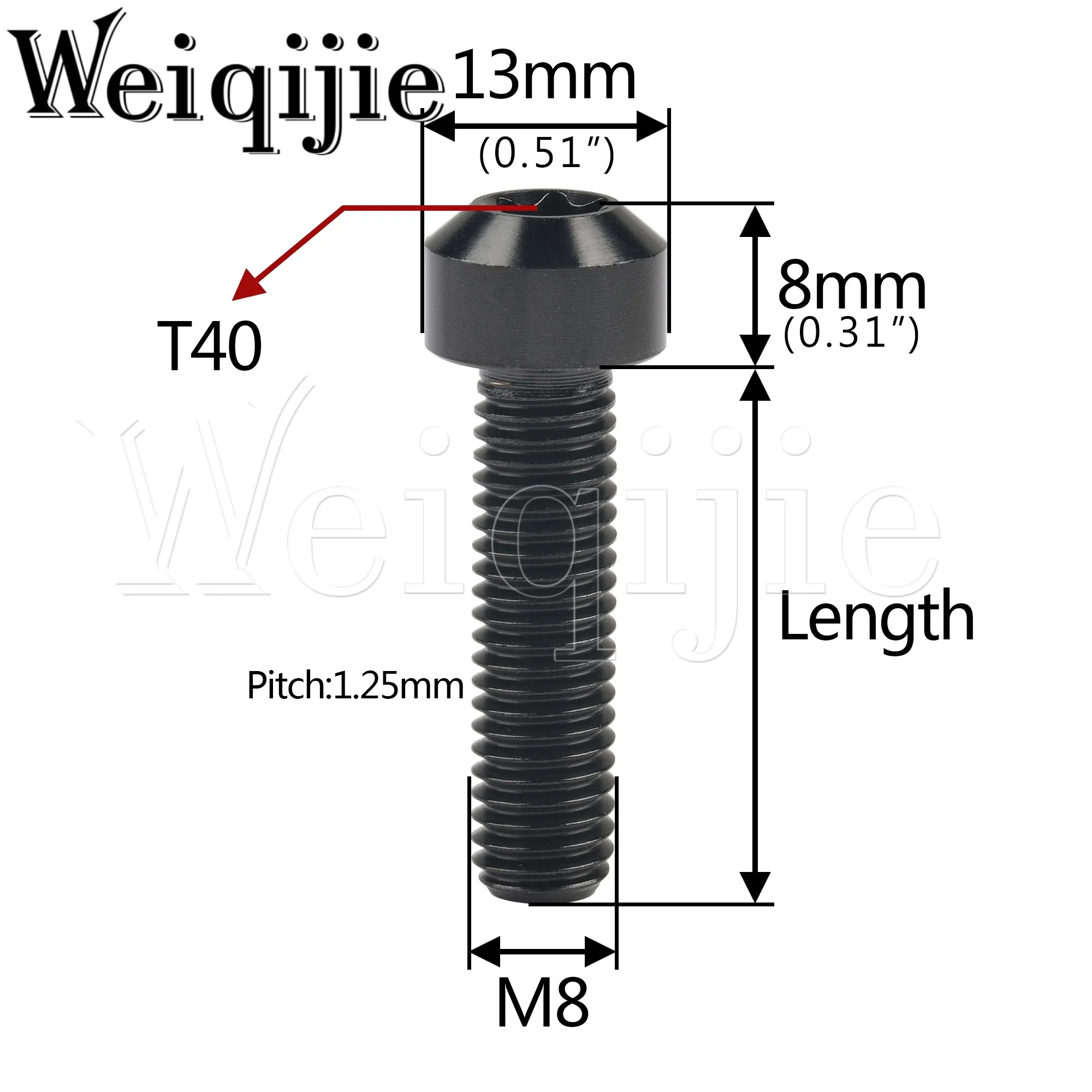 Weiqijie 6pcs Titanium Bolts M8 X 10 15 20 25 30 35 40 45 50mm Torx Head Screws for Motorcycle Car Modification