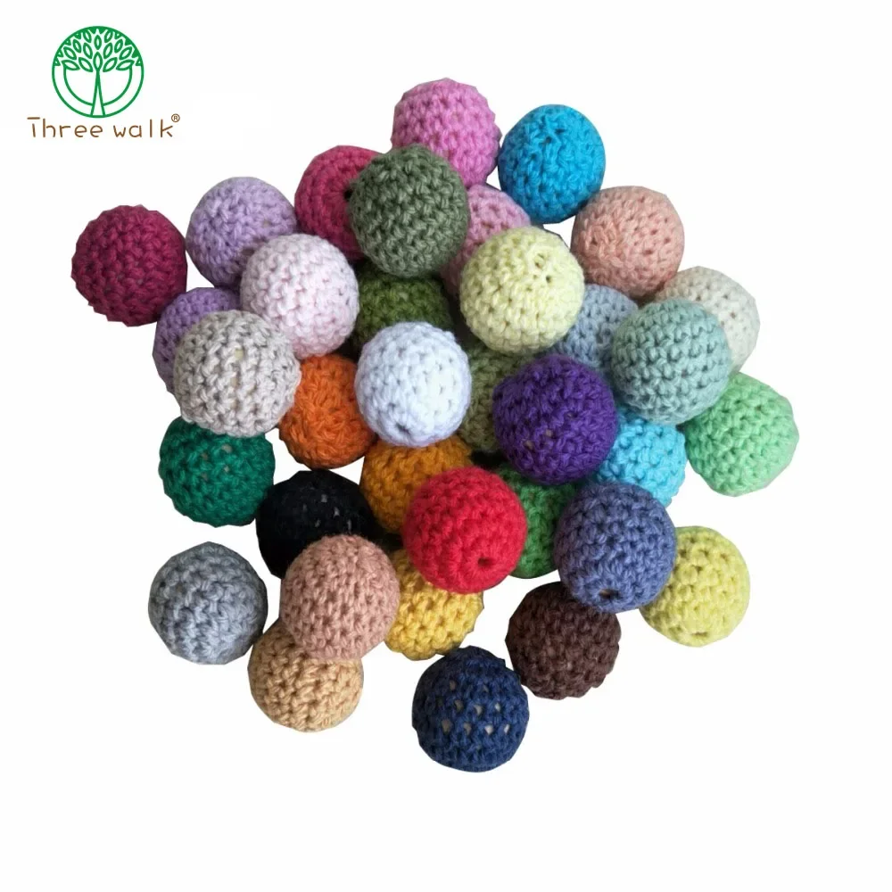 5pcs 16-20mm Crochet Round Wooden Beads Mix Handmade ball Can Chew DIY Nursing Jewelry Organic Teething Bracelet beads