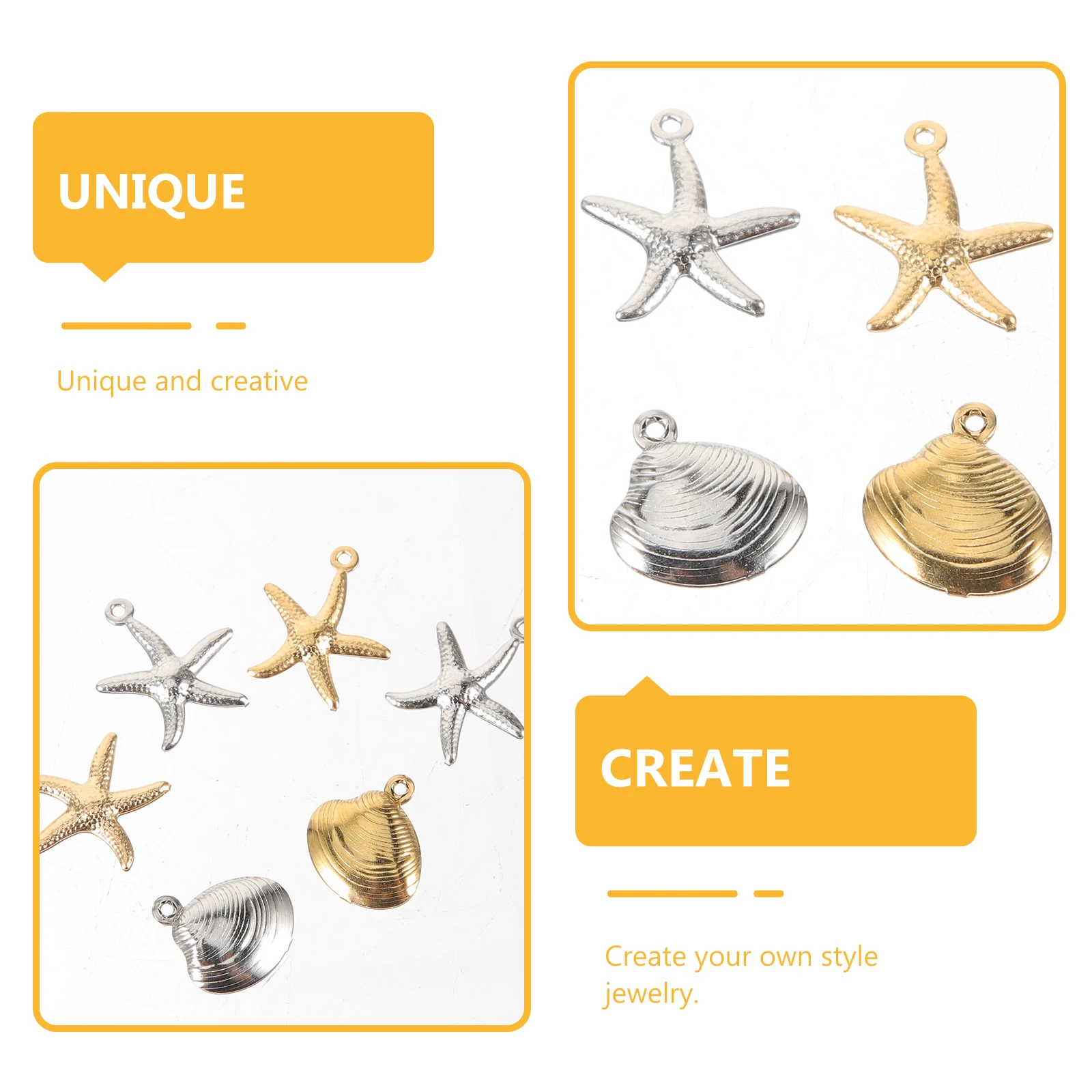 

1 set DIY Jewelry Gold Silver Dangle Drop Charms Stainless Steel Seashells Craft Shell Charms Supplies