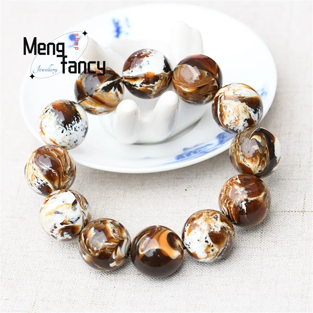 Myanmar Honey Raw Stone Beeswax Amber Demon Flower Porcelain White Ash Root tea Po Bracelet Exquisite High-grade Fashion Jewelry