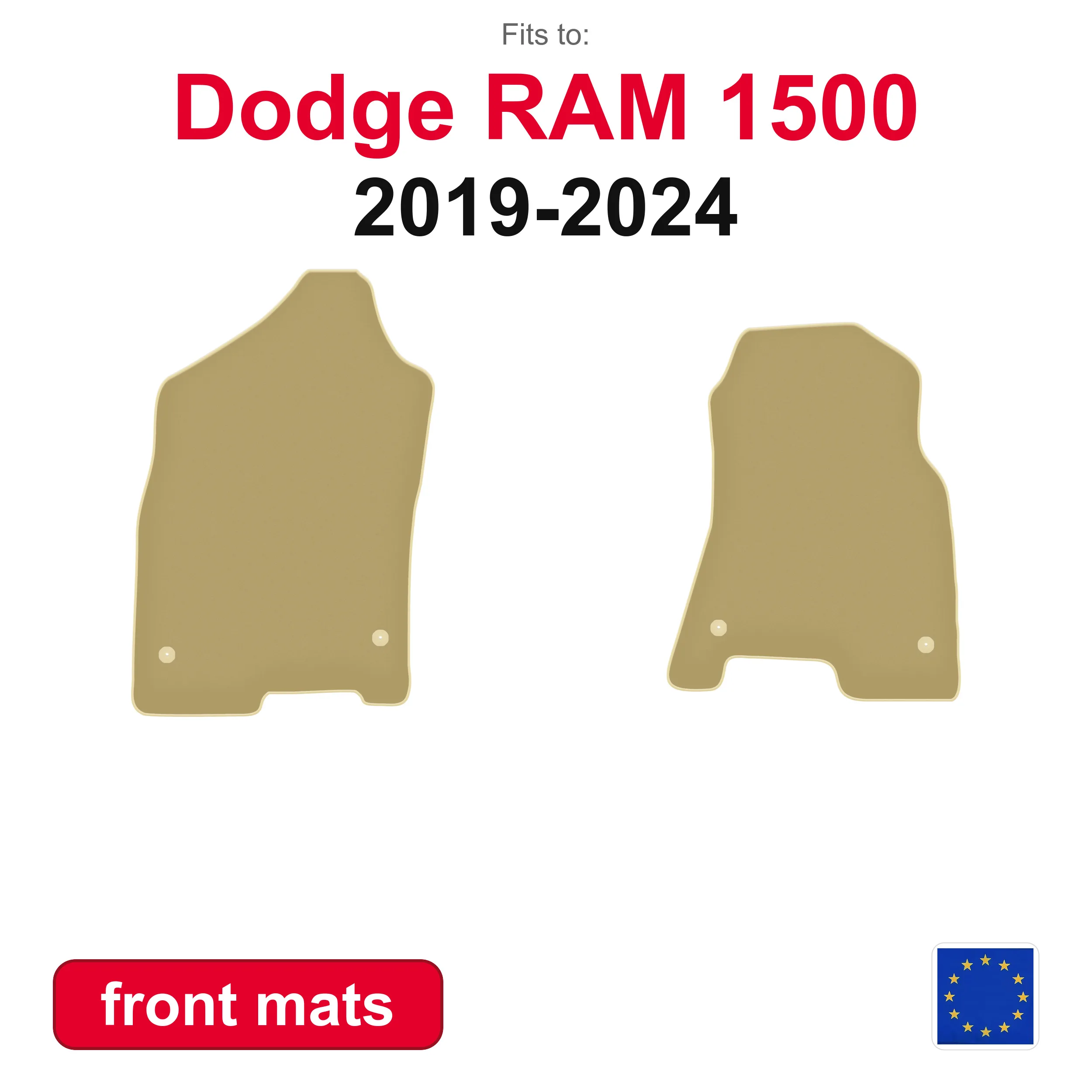 Tapis de sol avant de voiture PREMIUM pour Dodge RAM 1500 Quad Cab (2019-2024) - Beige, lot de 2 tapis de sol avant pour voiture
