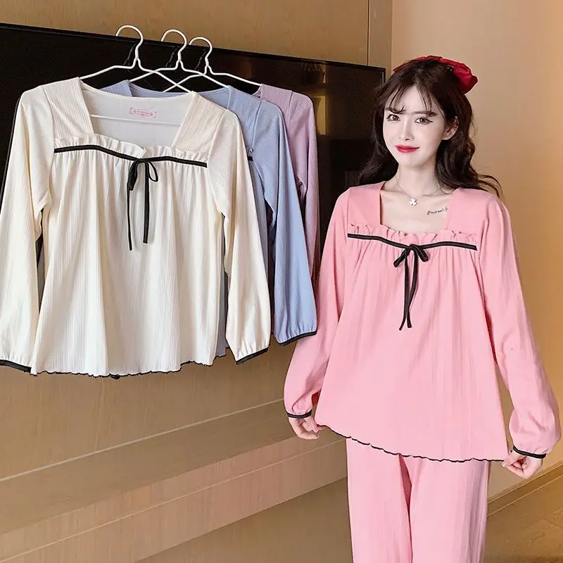 

Spring and Autumn New Women's Cotton Pajamas Homewear Set of Girls Sweet Princess Wind Long-Sleeved Student Pajamas Homewear