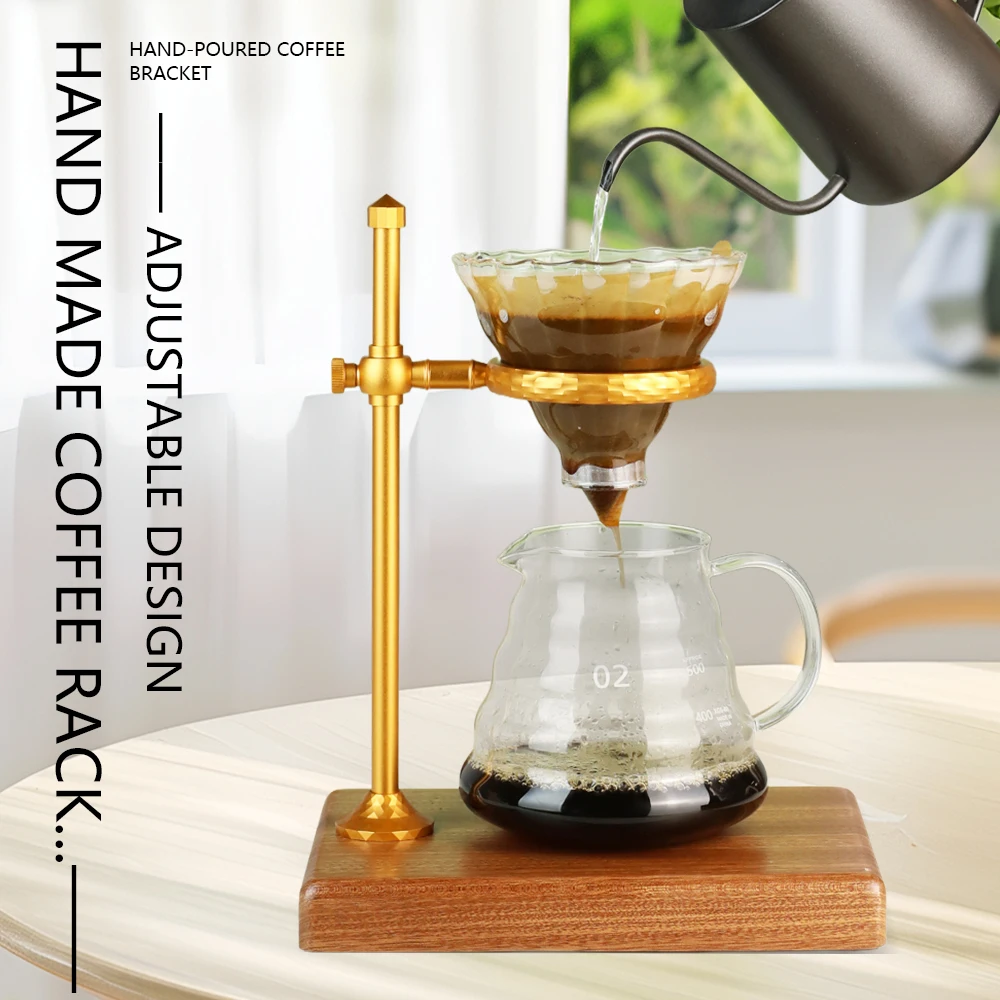 Hand Made Coffee Filter Cup, Gold Solid Wood Base, Aluminum Alloy Bracket, Household Glass Filter Cup Holder, Utensil