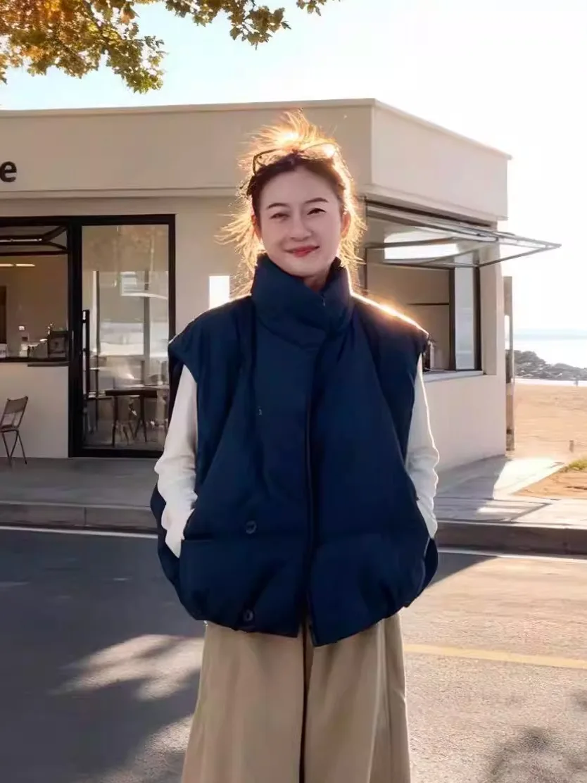 

Японский приталенный хлопковый жилет для женщин, осенне-зимний, новый дизайн, с воротником-стойкой, универсальный топ