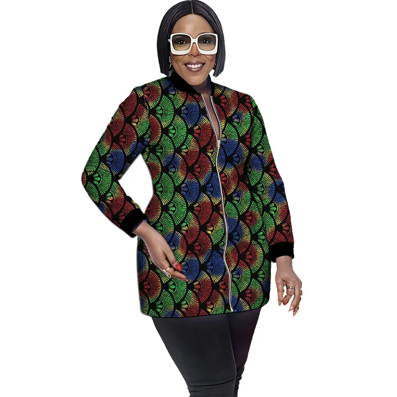 African Design Couture Women's Long Jacket Vintage Style Ankara Print Female Stand Collar Coat Customized
