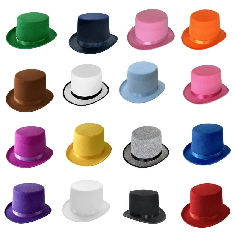 British Adult/Kids Flat Top Hat Prom Carnivals Party Costume Felt Magician Hat for Carnivals Show Party