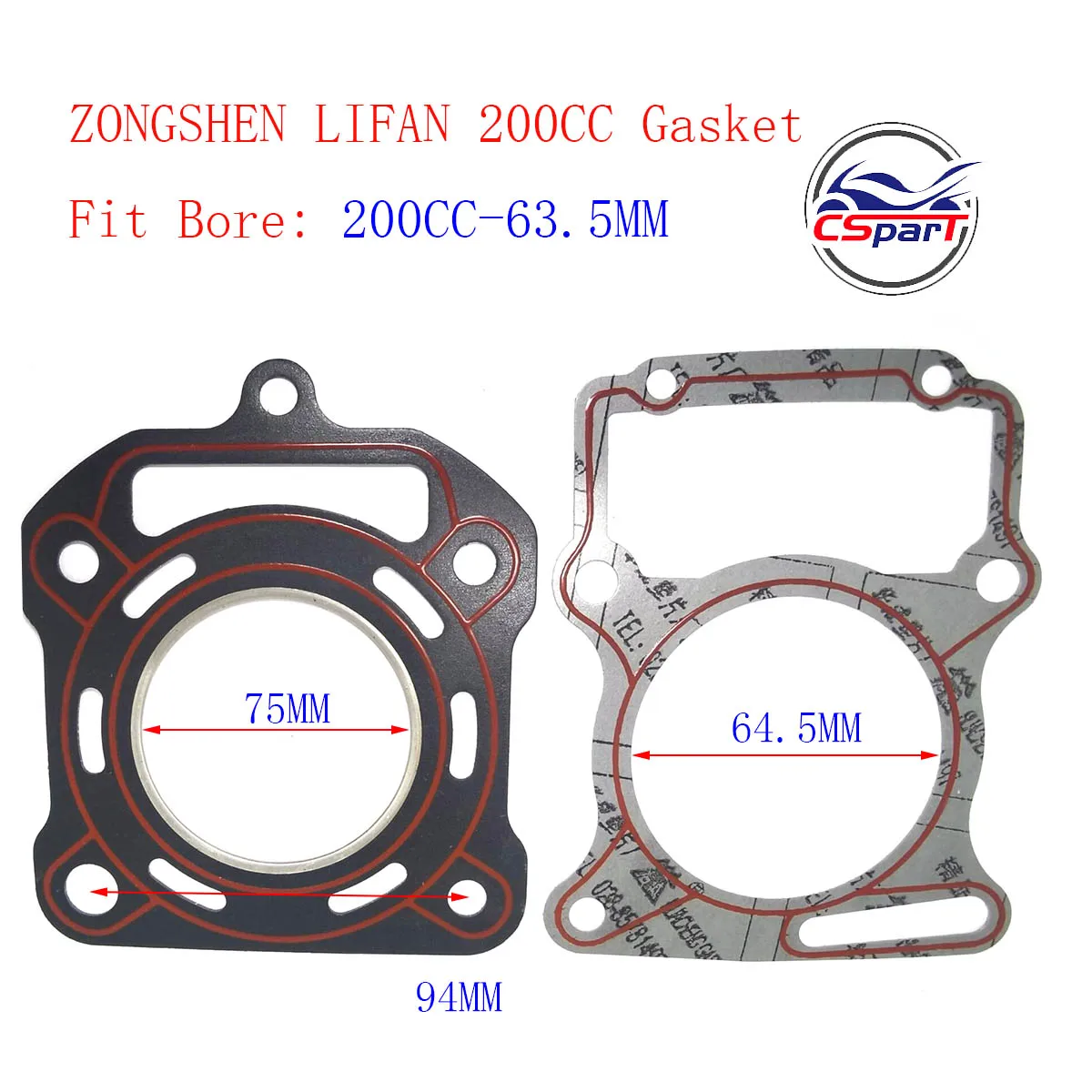 

63.5mm Cylinder Gasket Kit water cooled 200CC Zongshen Shineray Bashan Taotao Dirt Pit Bike ATV Quad