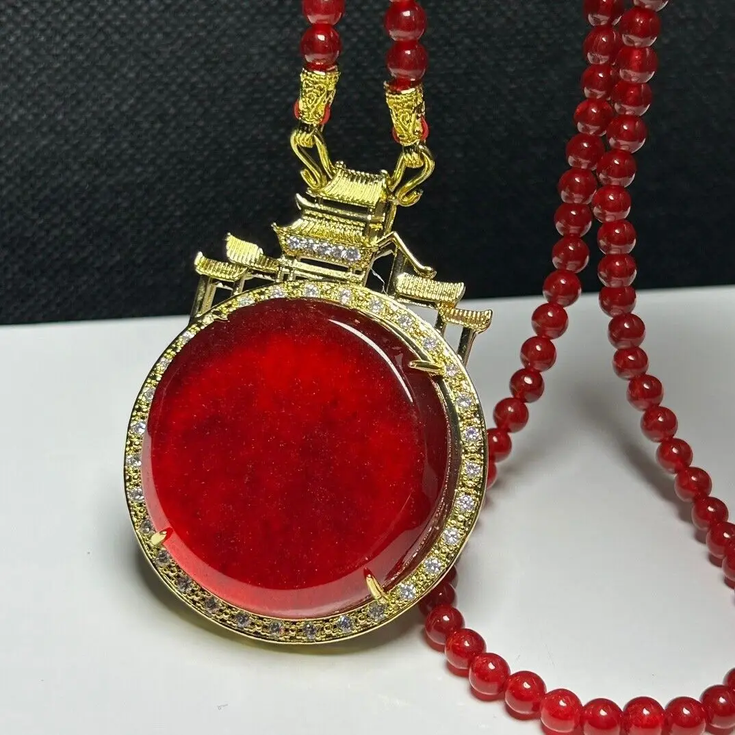 Certified Natural Ice red Jade Jadeite Inlay Talisman Pendant&Necklaces There is no official sign for the town house