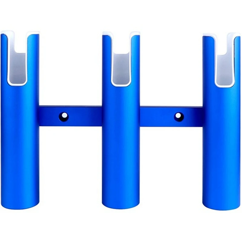 1 Piece Aluminium Fishing Rod Holder 3 Tubes Linked 3 Rod Rack Replacement Parts Accessories For Marine Yacht Boat Truck RV Blue