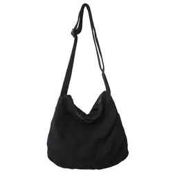 Bolsos de hombro de algodón 2022 Unisex, paquetes de lona de color negro sólido, bolso cruzado de gran capacidad para ocio o viaje, invierno, 100%